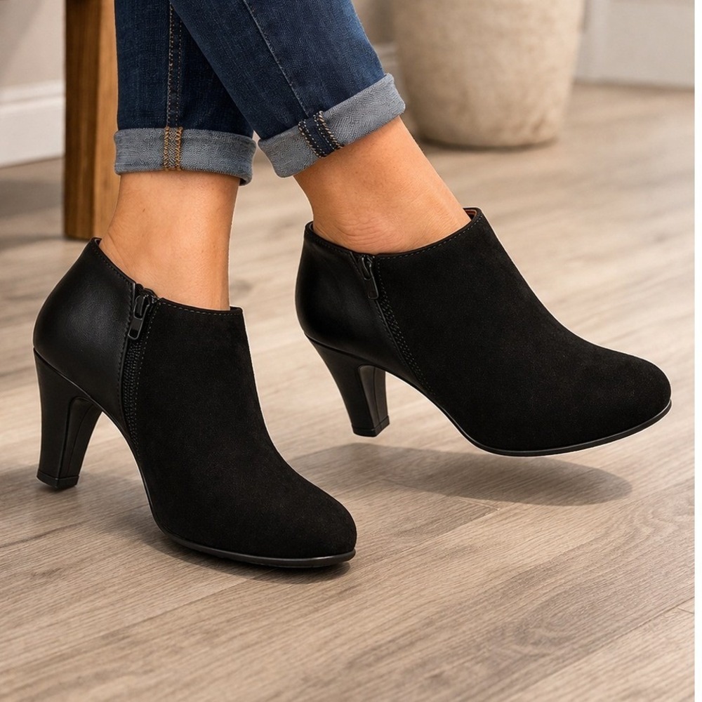 Naturalizer Lana Black Mixed Media Ankle Boots Shooties 9.5M Almond Toe Zip